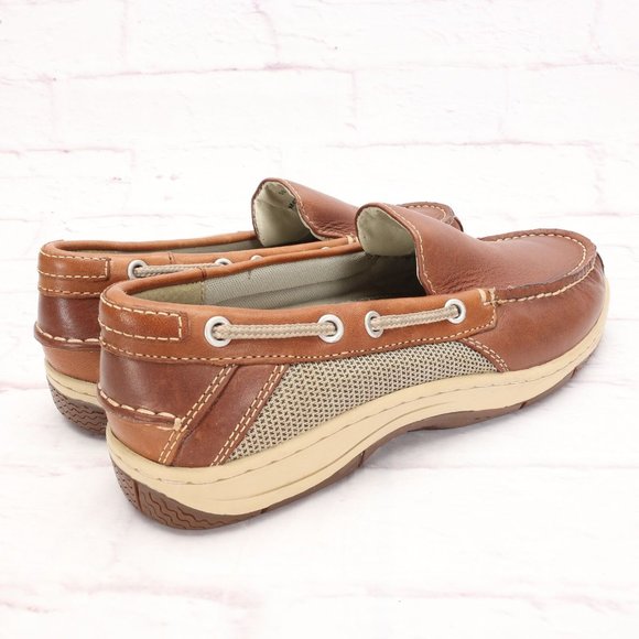 Johnston & Murphy Loafer Boat Shoes Size 8M Brown/Tan Leather Slip-On Mesh - Picture 7 of 9